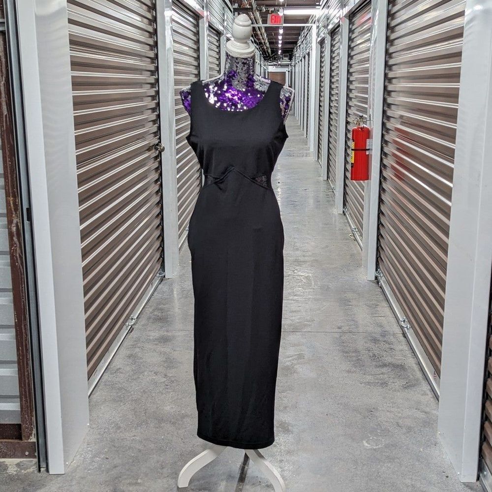 Molly Malloy Floor Length Evening Black Gown Size 8 with Sheer Mesh Cut Outs